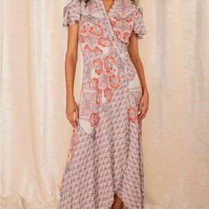 Afire Love Wrap Dress • Women’s Small • Beige Paisley • Boho Maxi